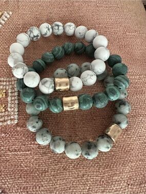Set of 3  Gemstone Stretch Bracelet with Gold Accent